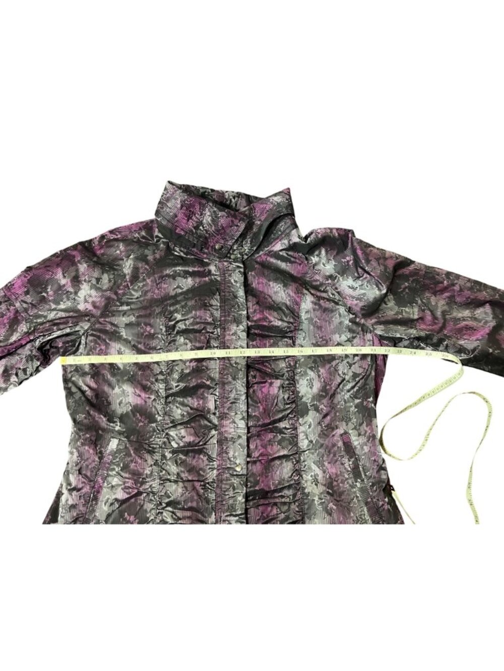 Womens Ruched Jacket Size Large Metallic Purple & Black Picadilly Fashions - Picture 8 of 16
